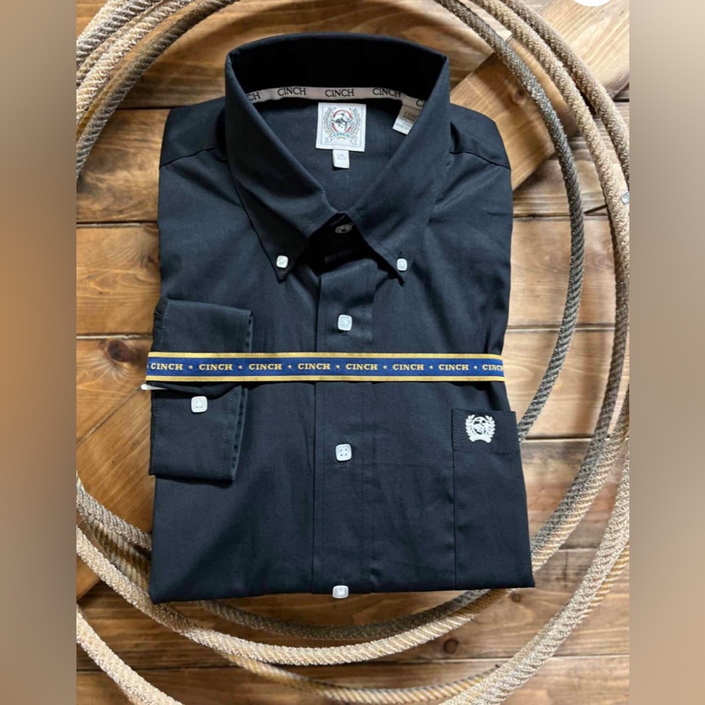 Cinch Men’s Solid Black Long-Sleeve Button Down - M - Picture 2 of 11